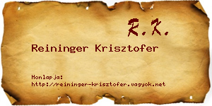 Reininger Krisztofer névjegykártya